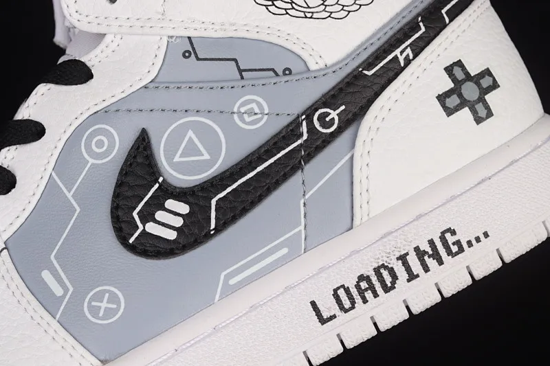 All categories Air Jordan Jordan series basketball shoes Air Jordan 1 Mid Air Jordan 1 Mid AJ1 Joe 1 black and white gray video game graffiti customized Chinese basketball shoes 554724-130